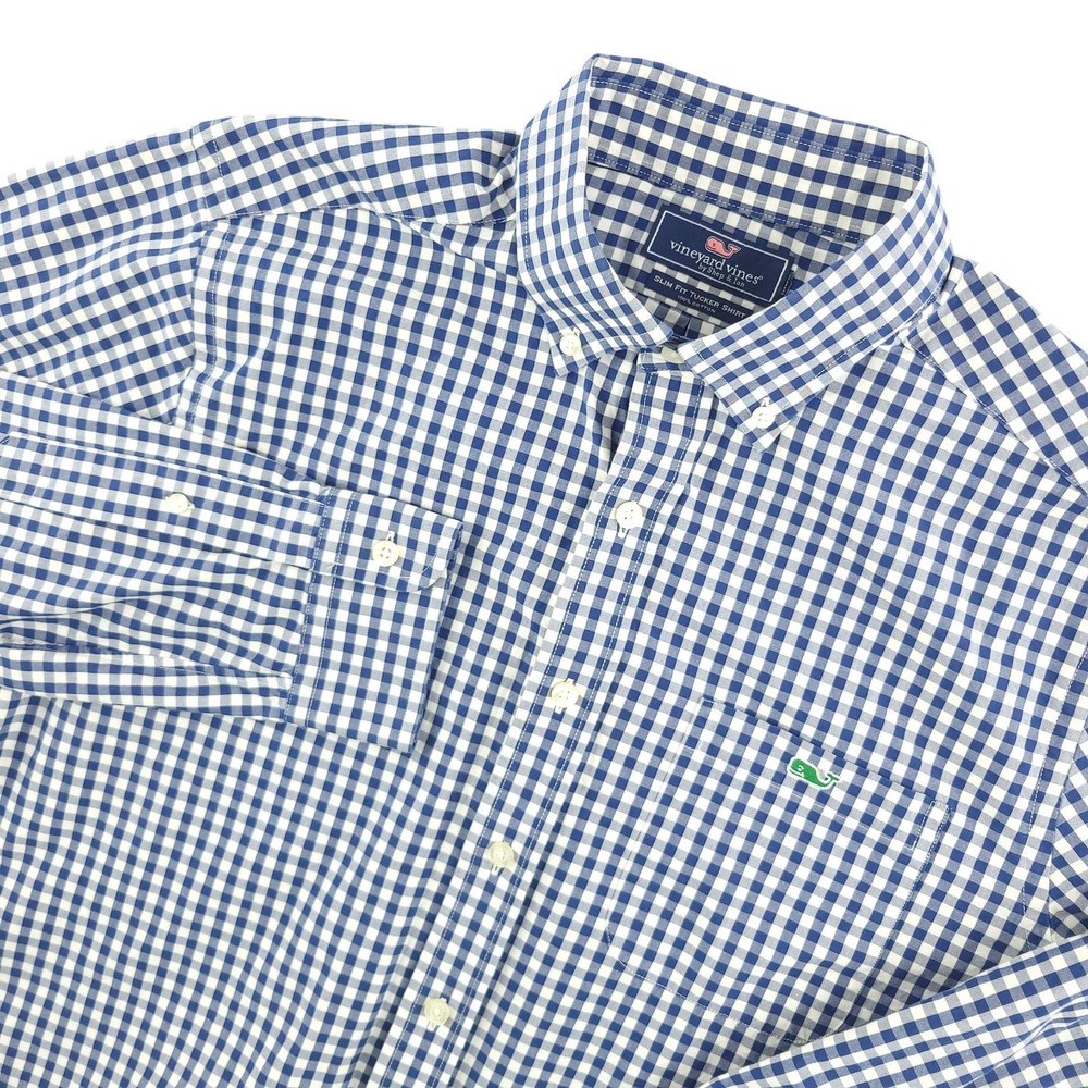 Vineyard Vines Tucker Shirt Mens L Blue Check Long Sleeve Button Down Slim Fit